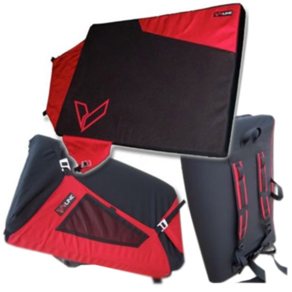 Vline Alley Pad  Red and Black in Full Open, Close and Back View