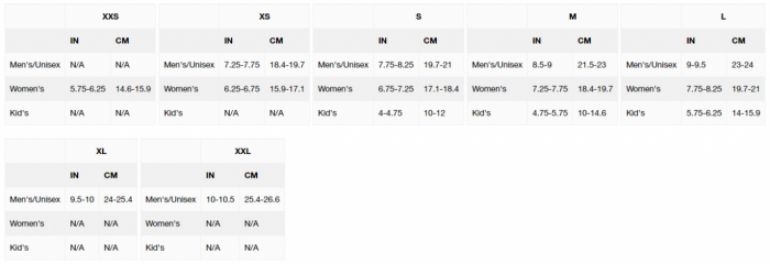 Black Diamond Crack Gloves Size Chart