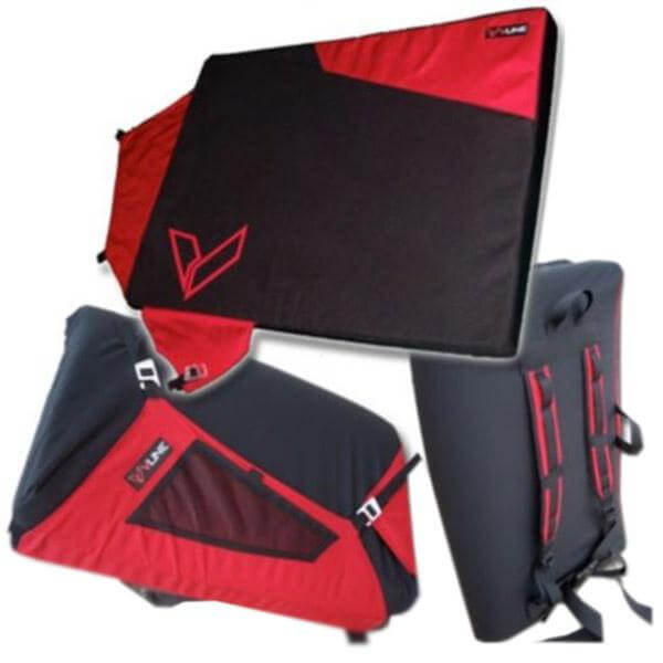 Vline Alley Pad  Red and Black in Full Open, Close and Back View